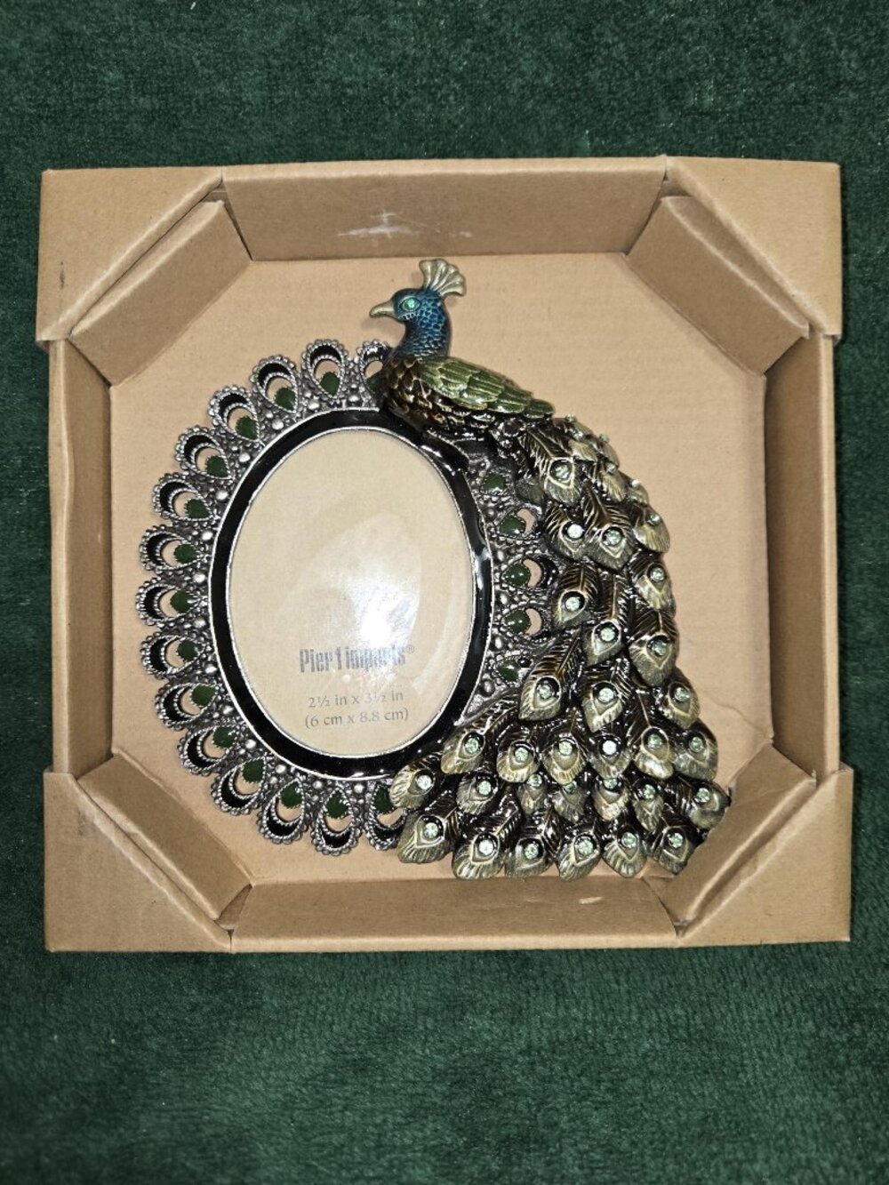 Pier 1 Vintage Jeweled Peacock Frame - New IN Box Mini Photo Frame